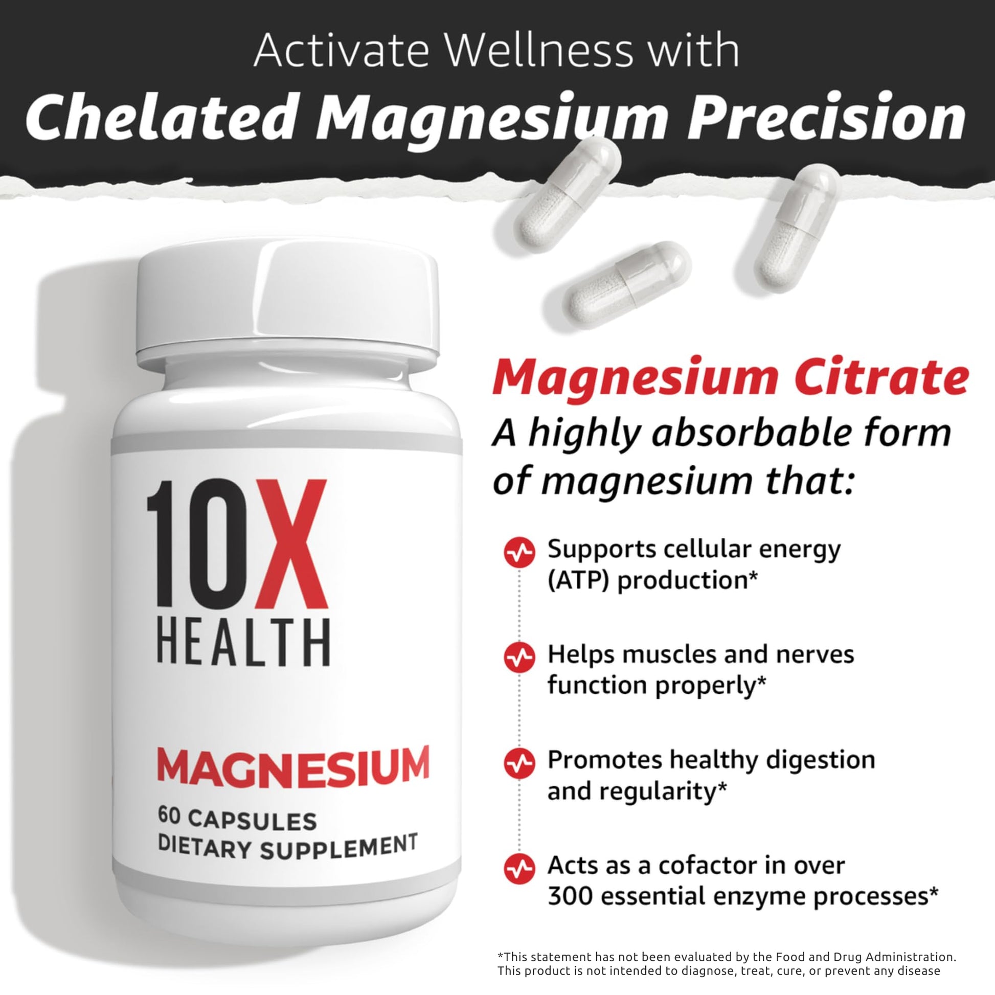 10X Health Magnesium Supplements - High-Absorption Magnesium Citrate for Sleep, Muscle & Nerve Support - Maple Wellness Supplements