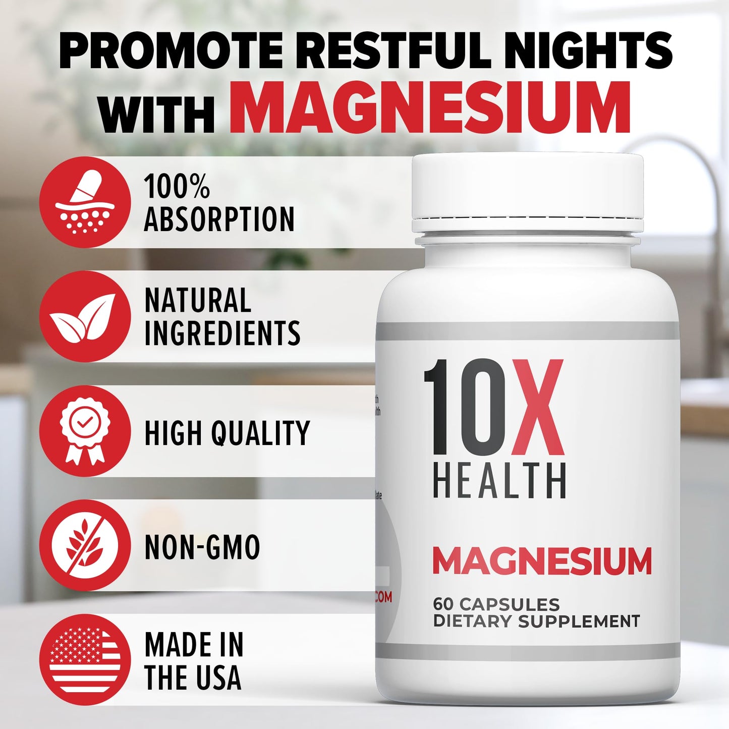 10X Health Magnesium Supplements - High-Absorption Magnesium Citrate for Sleep, Muscle & Nerve Support - Maple Wellness Supplements