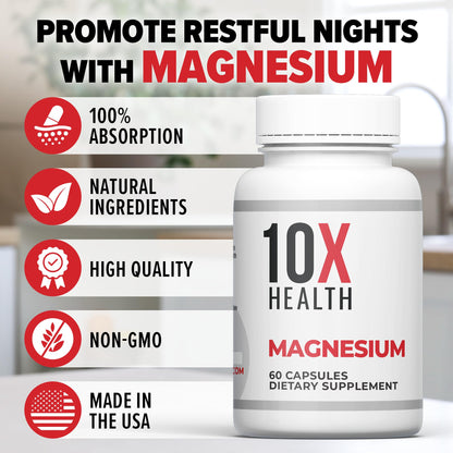 10X Health Magnesium Supplements - High-Absorption Magnesium Citrate for Sleep, Muscle & Nerve Support - Maple Wellness Supplements