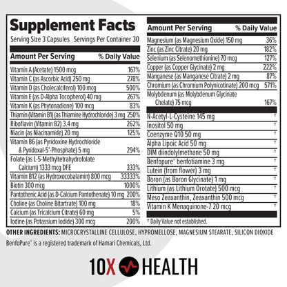 10X Health Optimize Methylated Multivitamin for Men - 90 Capsules, 34 in 1 Formula with 800 mcg of Vitamin B12, 5-MTHF, NAC - Maple Wellness Supplements