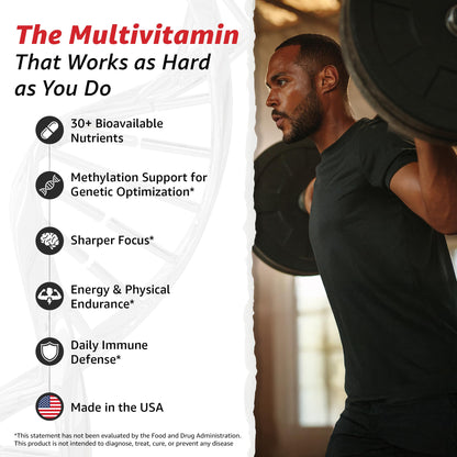 10X Health Optimize Methylated Multivitamin for Men - 90 Capsules, 34 in 1 Formula with 800 mcg of Vitamin B12, 5-MTHF, NAC - Maple Wellness Supplements