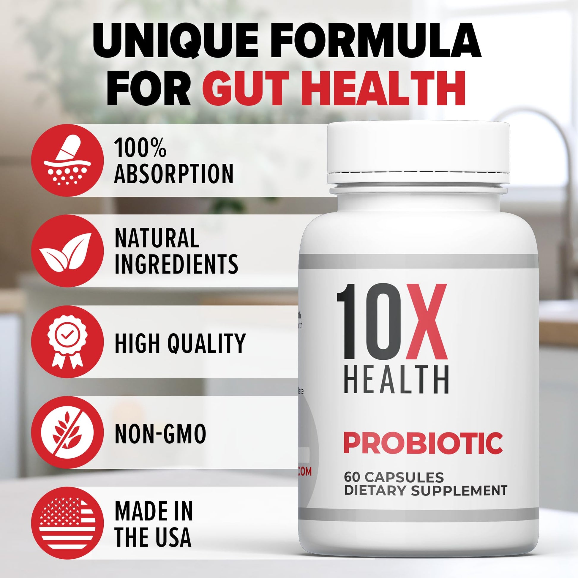 10X Health Probiotics for Men - 60 Capsules Immune Support Supplement & Probiotics for Digestive Health with Lactobacillus Rhamnosus, - Maple Wellness Supplements