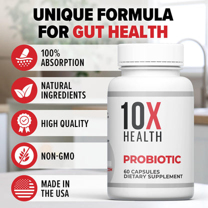 10X Health Probiotics for Men - 60 Capsules Immune Support Supplement & Probiotics for Digestive Health with Lactobacillus Rhamnosus, - Maple Wellness Supplements