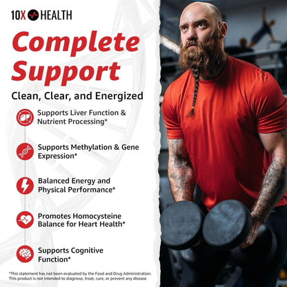10X Health TMG Supplements - Trimethylglycine Supplement for Liver Support, Heart Wellness, Energy, Homocysteine Levels - TMG Capsules with Betaine Anhydrous - Maple Wellness Supplements
