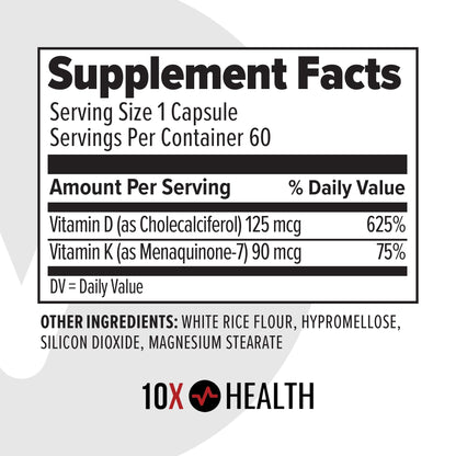 10X Health Vitamin D3 5000 IU & K2 MK7 - Menaquinone 7, High-Potency D3 K2 Vitamin Supplement for Bone Health, Heart and Teeth - 125 mcg Vitamin D & 90 mcg Vitamin K2-60 Capsules - Maple Wellness Supplements