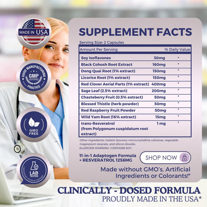 11-in-1 Hormonal Balance, Relief for Menopause Symptoms, Helps Reduce Hot Flashes, Night Sweats, and Mood Swings, Clinically Proven Ingredients, Natural PMS Support, Made in USA, 3rd Party-Tested - Maple Wellness Supplements
