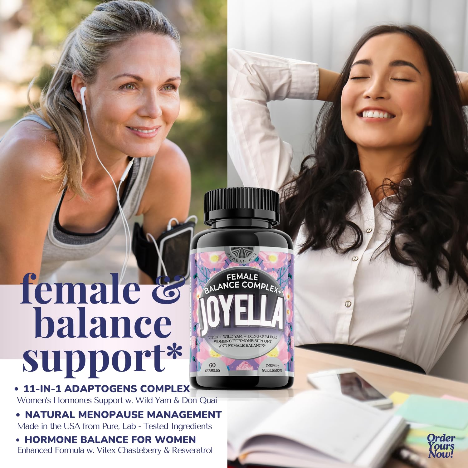 11-in-1 Hormonal Balance, Relief for Menopause Symptoms, Helps Reduce Hot Flashes, Night Sweats, and Mood Swings, Clinically Proven Ingredients, Natural PMS Support, Made in USA, 3rd Party-Tested - Maple Wellness Supplements