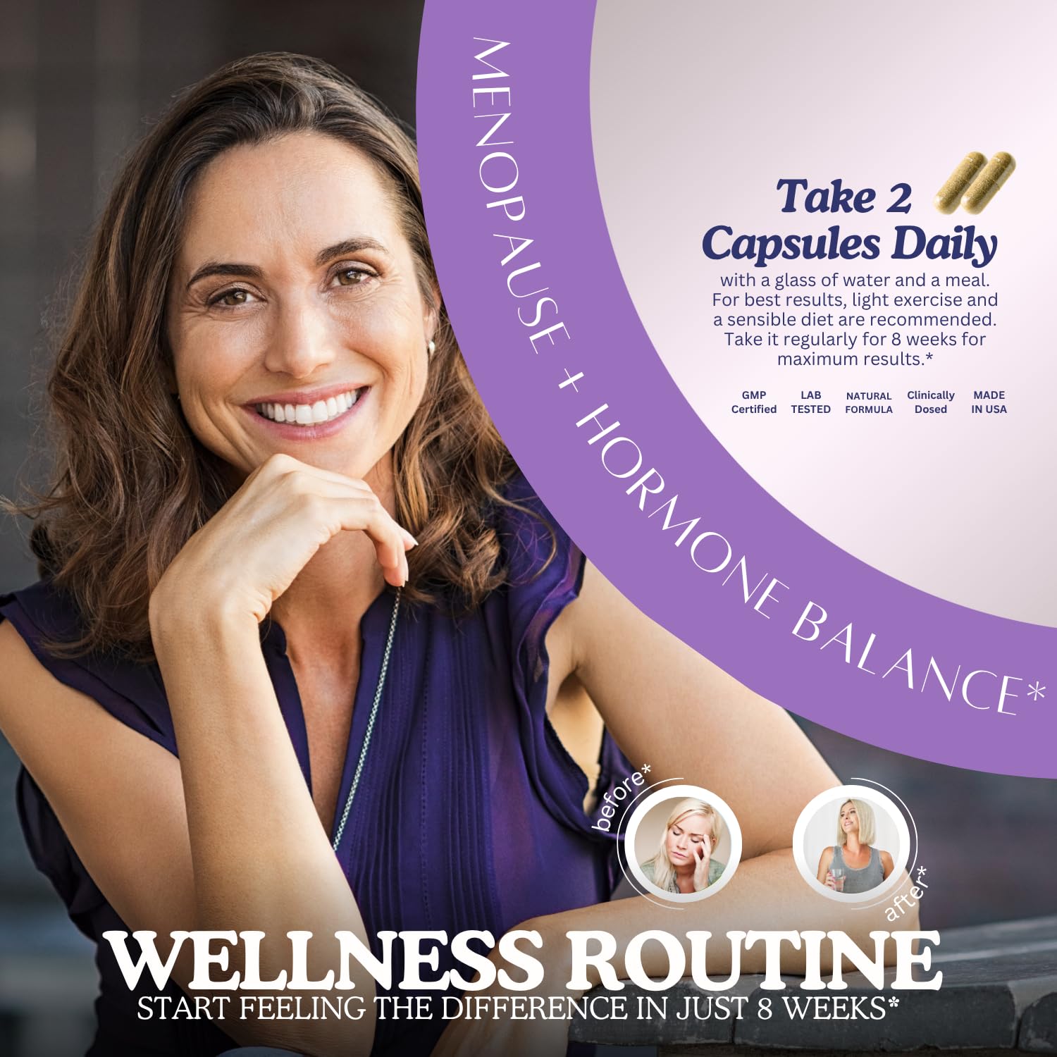 11-in-1 Hormonal Balance, Relief for Menopause Symptoms, Helps Reduce Hot Flashes, Night Sweats, and Mood Swings, Clinically Proven Ingredients, Natural PMS Support, Made in USA, 3rd Party-Tested - Maple Wellness Supplements
