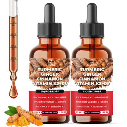 11in1 Turmeric Supplement for Health Heart & Wellness Support – with Ginger, Garlic, Ceylon Cinnamon, Berberine, Ginseng, Apple Cider Vinegar – 30ml Liquid Drops – 60 Servings - Maple Wellness Supplements