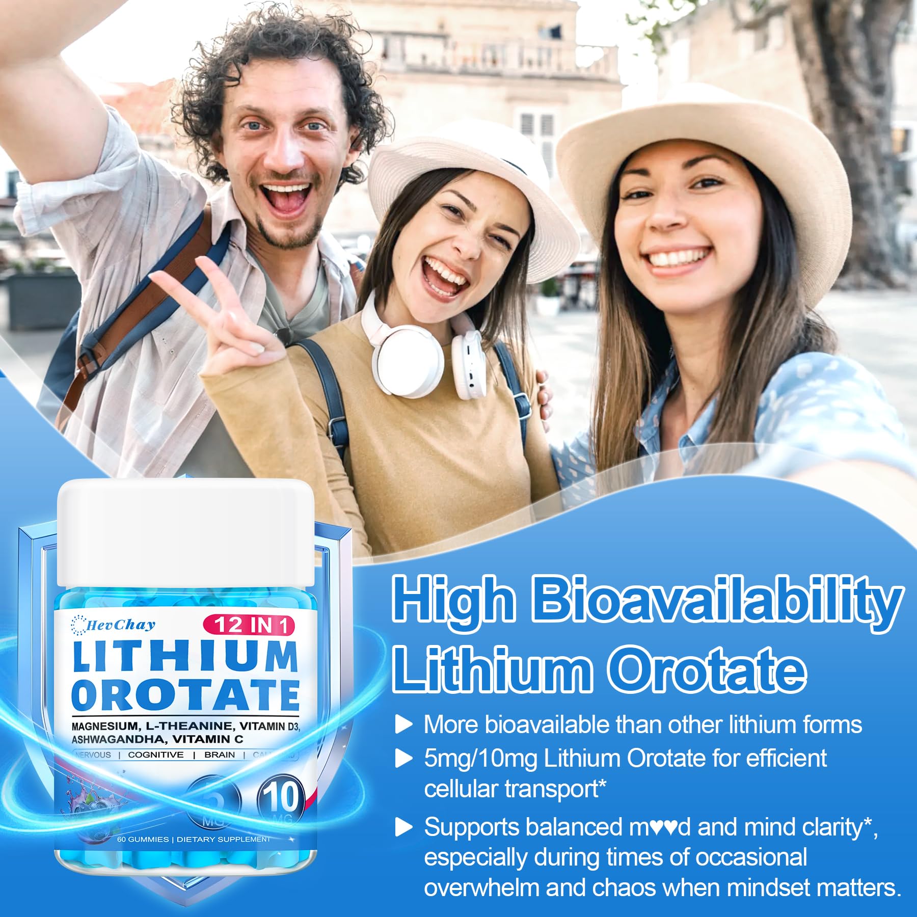 12-in-1 Lithium Orotate 5mg 10mg with Ashwagandha & L-Theanine, Lithium Orotate for Mood, Calm, Cognitive & Brain, High Bioavailability Trace Mineral, Lemon Balm - Maple Wellness Supplements