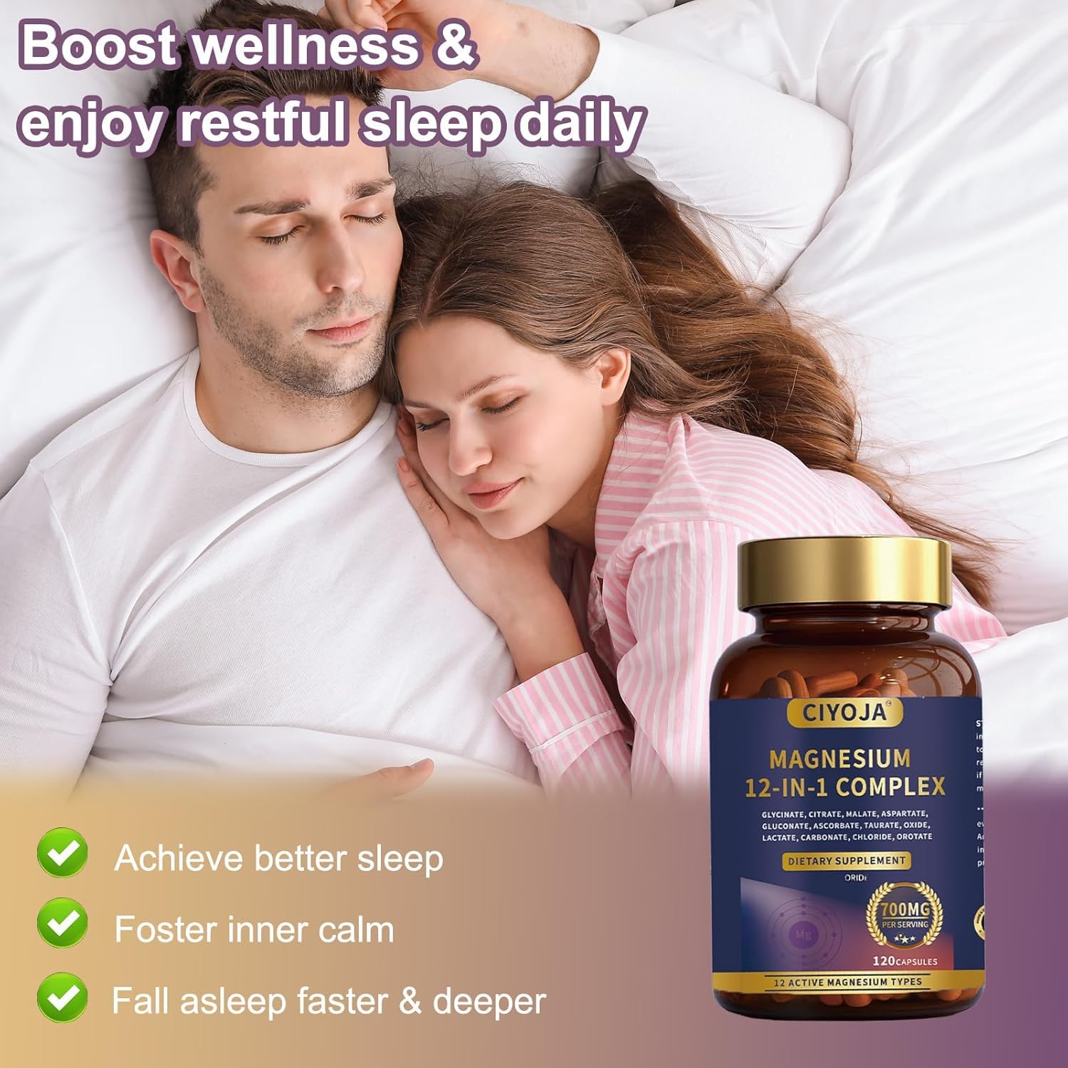 12 in 1 Magnesium Complex 700mg: Magnesium Supplement with Glycinate, Citrate, Malate, Taurate, High Absorption Magnesium for Sleep, Muscle Recovery, Nerve & Heart Support, Vegan, 120 Capsules - Maple Wellness Supplements