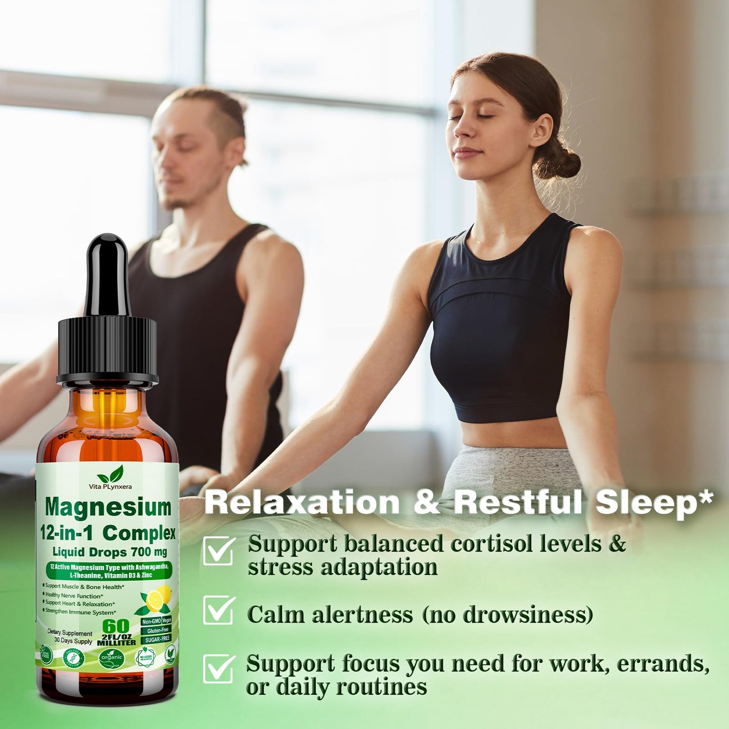 12-in-1 Magnesium Complex Liquid Drops, Chelated Magnesium Citrate Glycinate Taurate Malate Aspartate w. Ashwagandha Theanine D3 & Zinc for Relaxation Sleep Immune Health & Muscle Function丨Women Men. - Maple Wellness Supplements