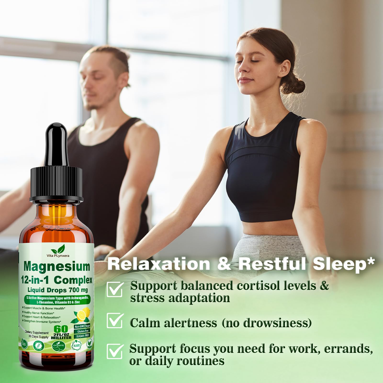 12-in-1 Magnesium Complex Liquid Drops, Chelated Magnesium Citrate Glycinate Taurate Malate Aspartate w. Ashwagandha Theanine D3 & Zinc for Relaxation Sleep Immune Health & Muscle Function丨Women Men. - Maple Wellness Supplements