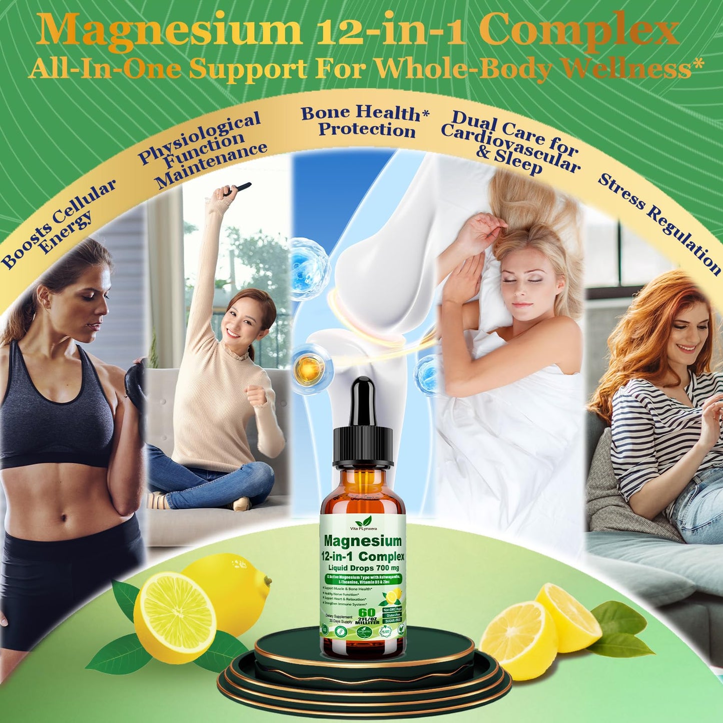 12-in-1 Magnesium Complex Liquid Drops, Chelated Magnesium Citrate Glycinate Taurate Malate Aspartate w. Ashwagandha Theanine D3 & Zinc for Relaxation Sleep Immune Health & Muscle Function丨Women Men. - Maple Wellness Supplements