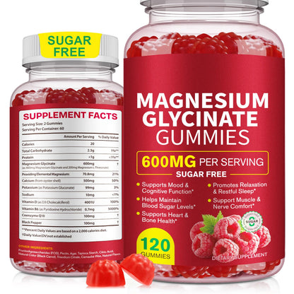 120 Count Magnesium Glycinate Gummies 600mg for Adults, Supports Relaxation, Magnesium Glycinate Chewable, - Maple Wellness Supplements