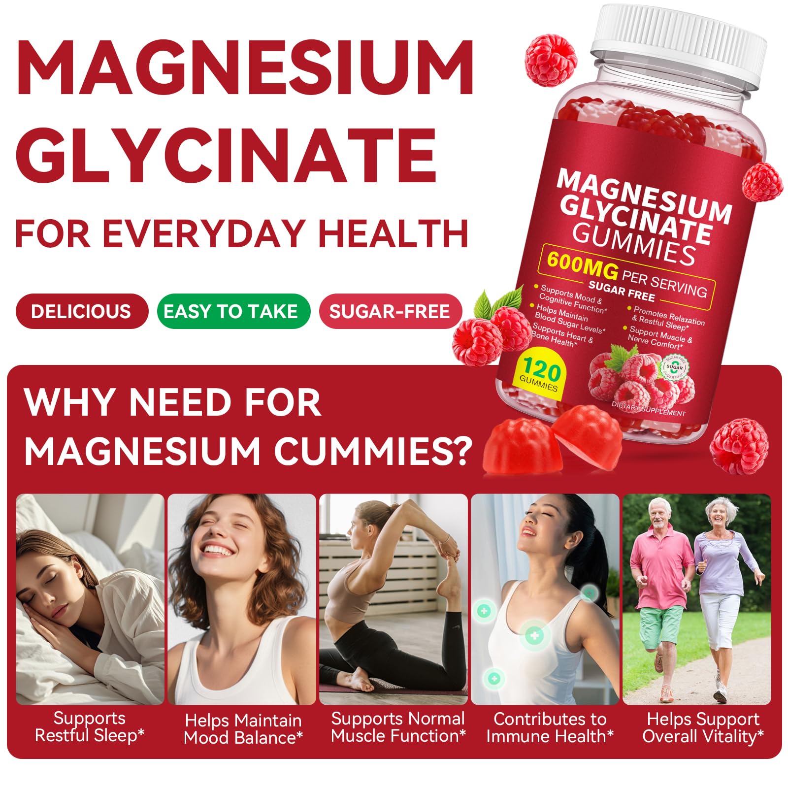 120 Count Magnesium Glycinate Gummies 600mg for Adults, Supports Relaxation, Magnesium Glycinate Chewable, - Maple Wellness Supplements