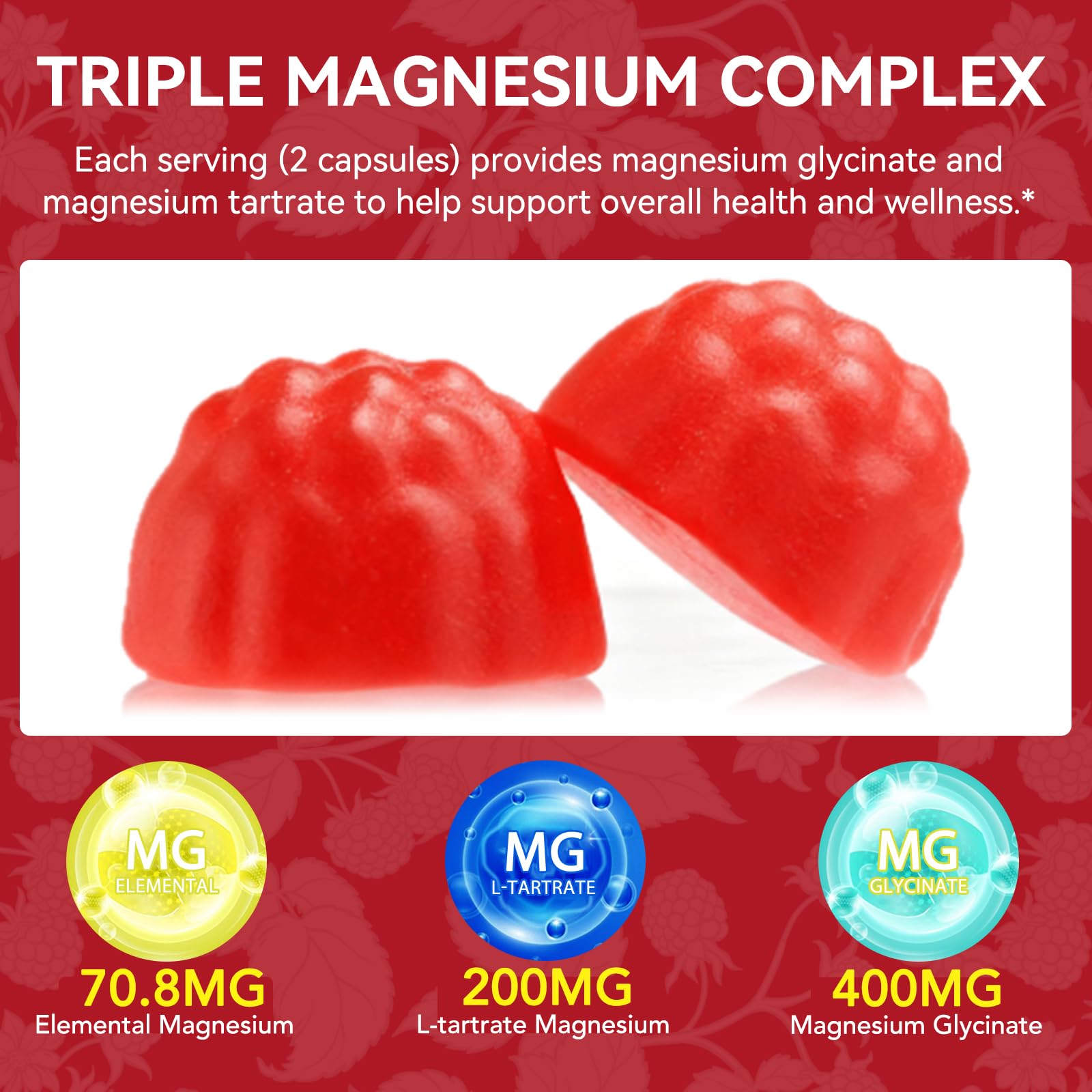 120 Count Magnesium Glycinate Gummies 600mg for Adults, Supports Relaxation, Magnesium Glycinate Chewable, - Maple Wellness Supplements