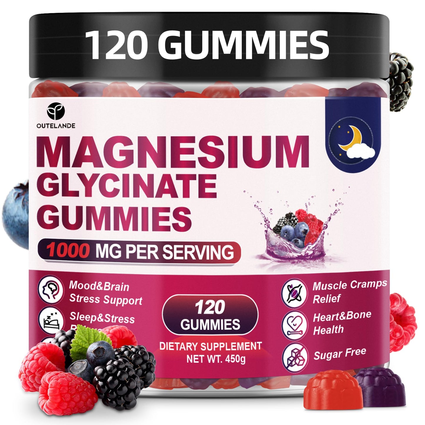 120 CT Magnesium Glycinate Gummies 1000 mg for Women and Men, Magnesium Malate & Taurate Supplements for Sleep, Body Support and Relaxation, Sugar Free - Maple Wellness Supplements