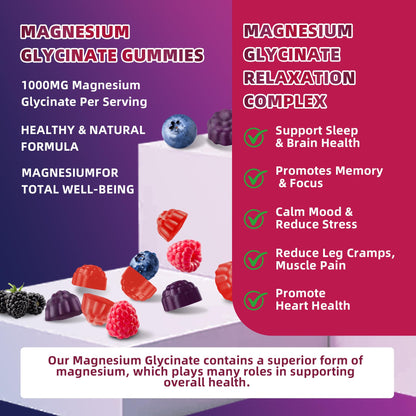 120 CT Magnesium Glycinate Gummies 1000 mg for Women and Men, Magnesium Malate & Taurate Supplements for Sleep, Body Support and Relaxation, Sugar Free - Maple Wellness Supplements