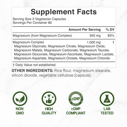 12‑in‑1 Magnesium Complex for Women 1,000 mg, 240 Vegetarian Capsules | Magnesium Glycinate, Citrate, Malate, Taurate, Orotate, Oxide & More | Chelated & Purified for Better Absorption - Maple Wellness Supplements
