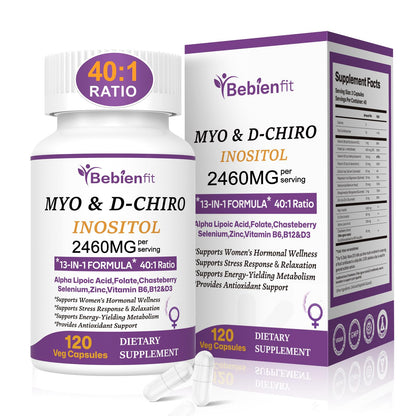 13-in-1 Myo Inositol & D-Chiro Inositol for Women PCOS,Hormonal Balance,2460mg-40:1 Ratio,Ovarian Health&Cycle Support Supplement Plus Alpha Lipoic Acid/Folate/Vitex/Magnesium/Multivitamin,120 Veg Cap - Maple Wellness Supplements
