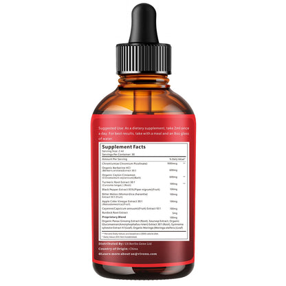 14-in-1 Berberine with Ceylon Cinnamon Supplement Liquid Drops, 1800mg + 30:1 Liposomal Tech with Cayenne Pepper, Soursop, Chromium, Bitter Melon, Turmeric, Moringa, Gymnema - Maple Wellness Supplements