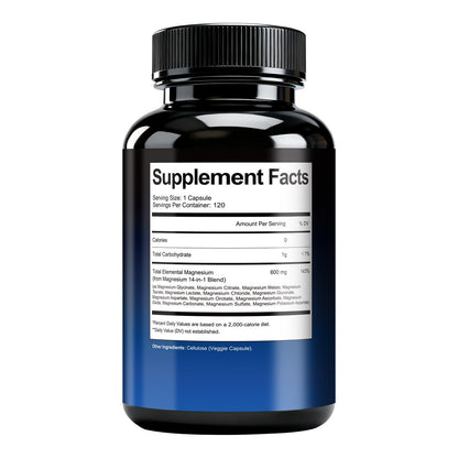 14-in-1 Magnesium Complex Supplement, 1200mg Elemental Magnesium Glycinate, Citrate, Malate, Taurate - Magnesium Complex for Women Nerves, Bone & Heart Health | Non-GMO - Maple Wellness Supplements