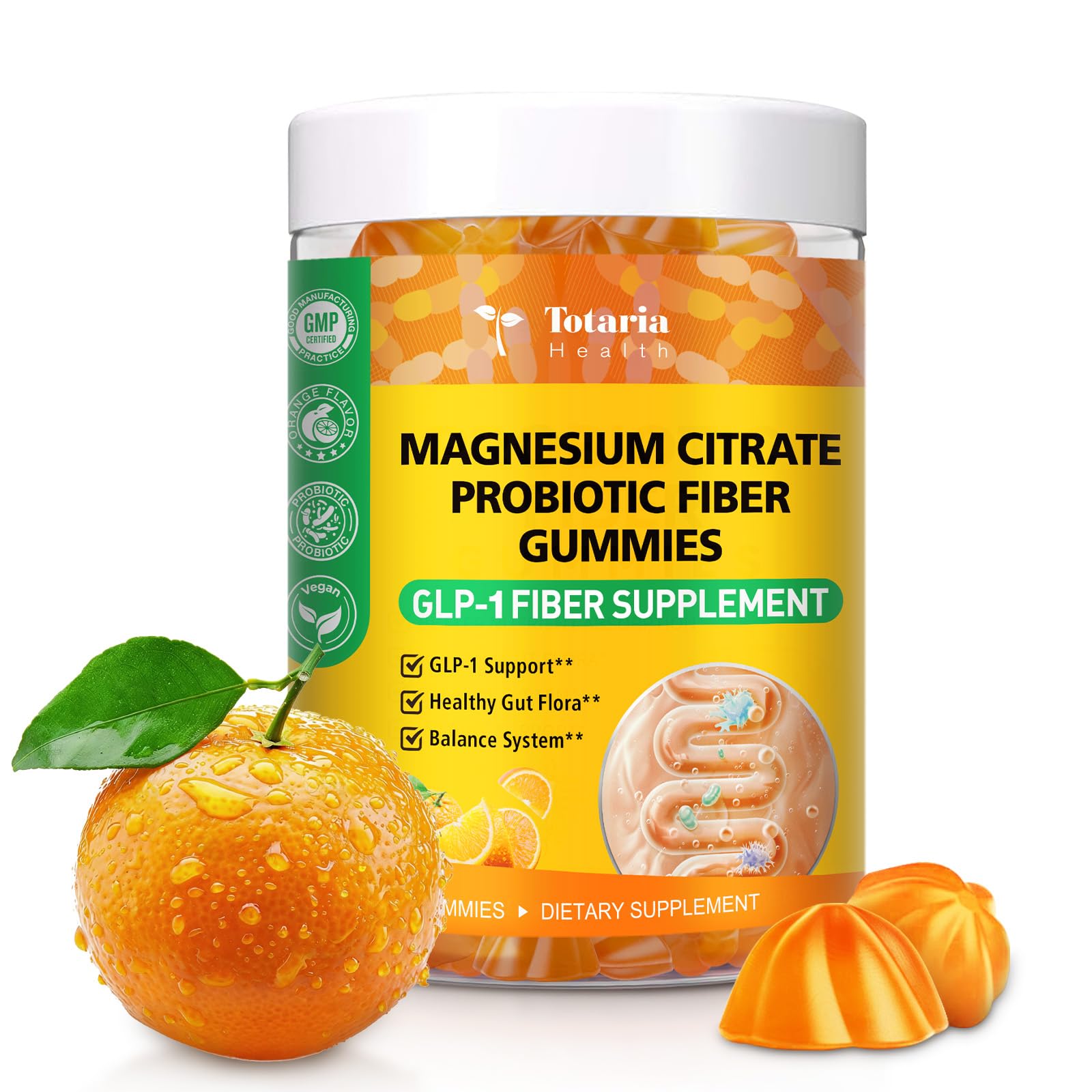 15-in-1 Magnesium Citrate Fiber Gummies with Probiotic Prebiotic for Digestion, Fiber Supplement with Magnesium Citrate 300mg, Apple Cider Vinegar 500mg, Acacia, B6, B12, 60 Orange Vegan Gummies - Maple Wellness Supplements