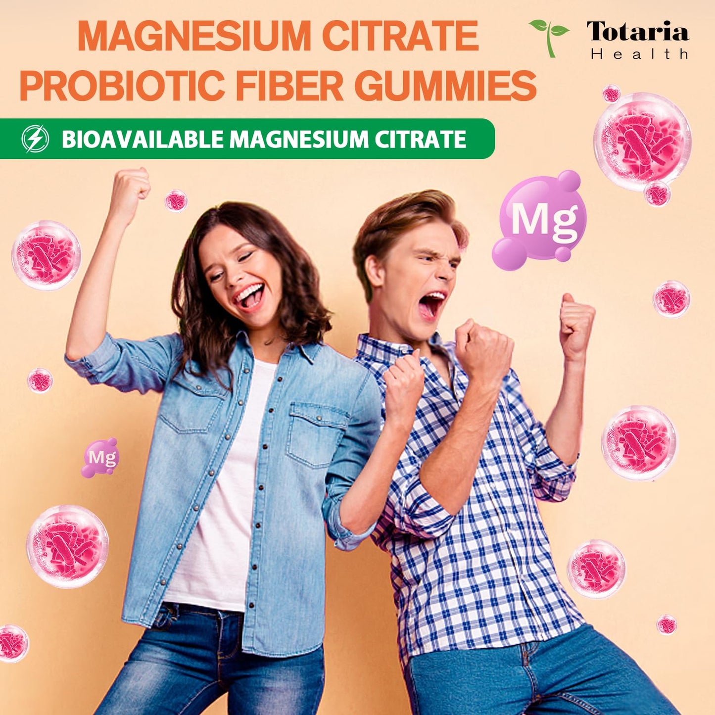 15-in-1 Magnesium Citrate Fiber Gummies with Probiotic Prebiotic for Digestion, Fiber Supplement with Magnesium Citrate 300mg, Apple Cider Vinegar 500mg, Acacia, B6, B12, 60 Orange Vegan Gummies - Maple Wellness Supplements