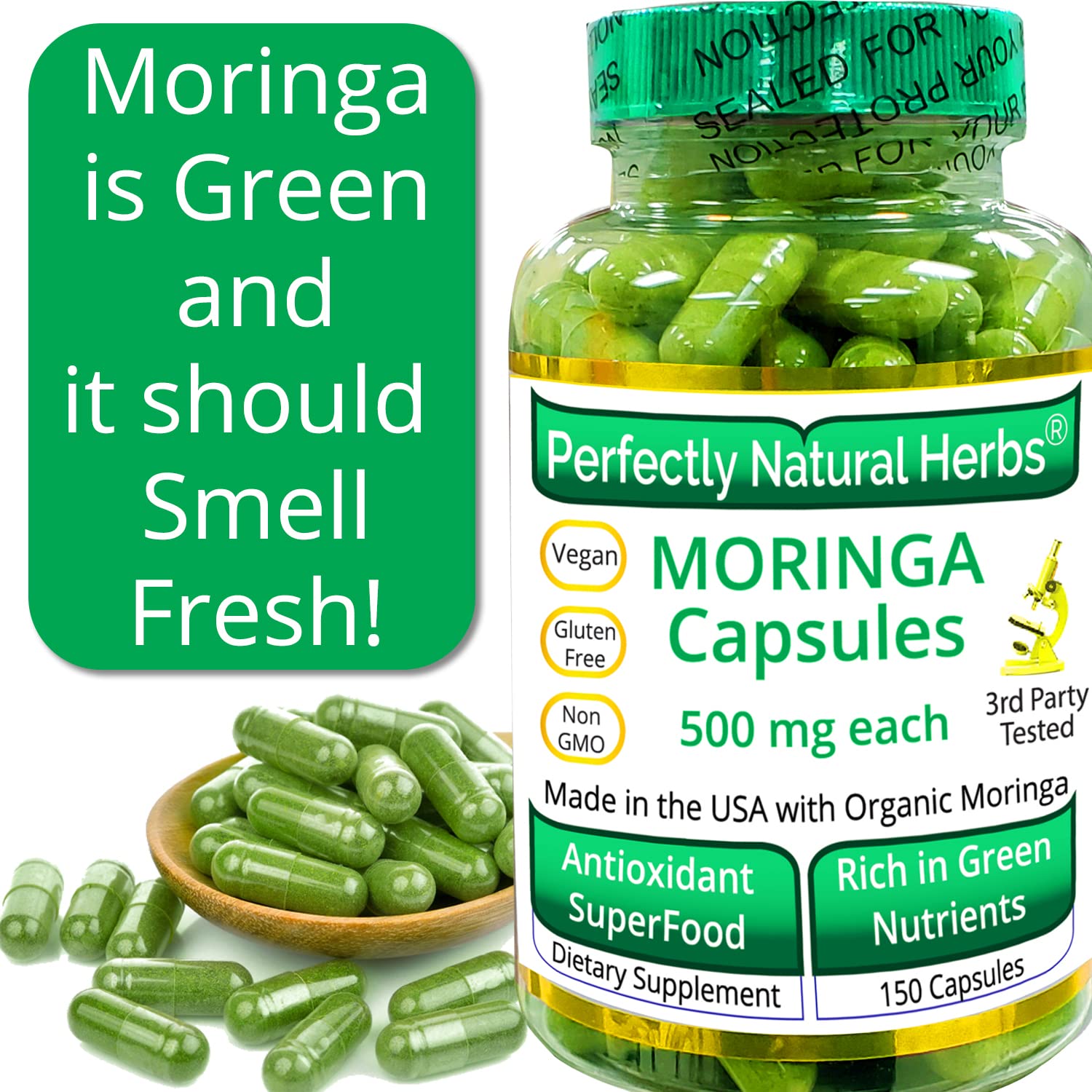150 Moringa Capsules Made With USDA Certified Organic Moringa Leaf Powder - Maple Wellness Supplements