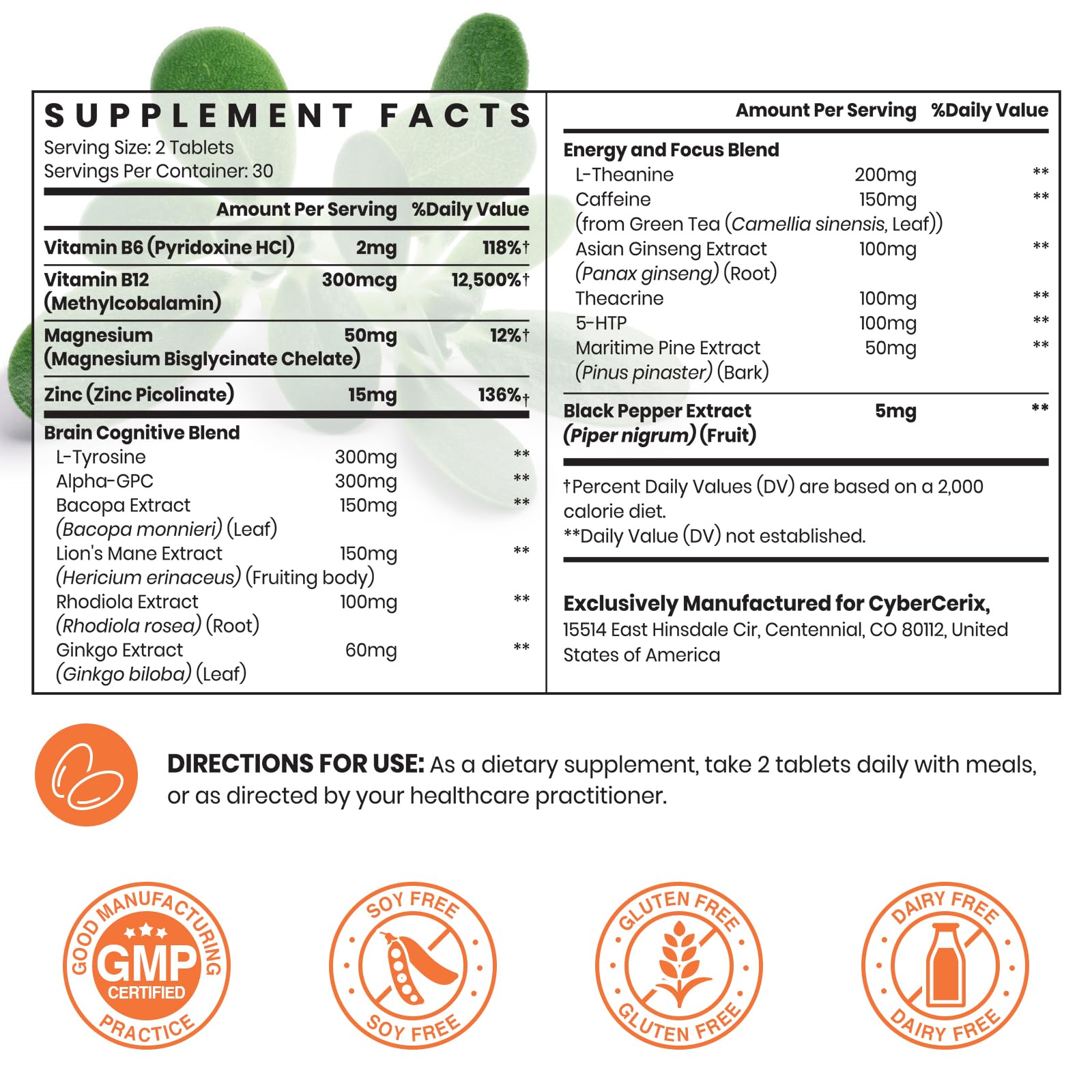 17-in-1 Brain Supplements for Memory and Focus - Formula for Concentration, Clarity, Energy & Focus - Natural Caffeine Blend with Vitamins, Amino Acids & Herbal Extracts - 120 Tablets - Maple Wellness Supplements