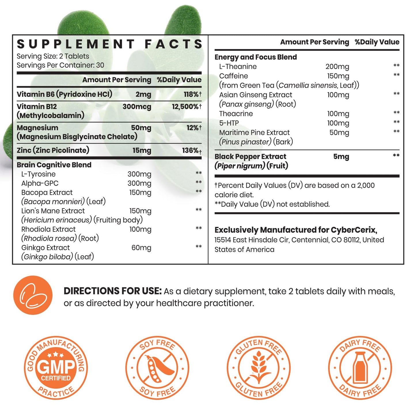 17-in-1 Supplement for Memory and Focus - Supplement for Concentration, Clarity, Energy & Focus - Natural Caffeine Blend with Vitamins, Amino Acids & Herbal Extracts - 60 Tablets - Maple Wellness Supplements