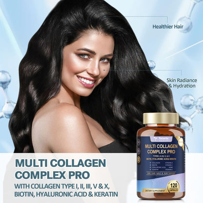 18-in-1 Collagen Pro with Hyaluronic Acid, Keratin, Biotin, VIT A C & E for Skin, Hair, Nails, Joint & Beauty - Multi Collagen Peptides Capsules - Maple Wellness Supplements