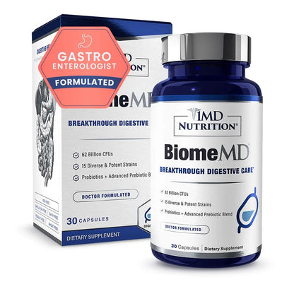 1MD Nutrition BiomeMD Probiotics | 62 Billion CFUs, 15 Comprehensive Strains - Pro & Prebiotics | Doctor-Formulated for Digestive Health & Immune Support | 30 Capsules - Maple Wellness Supplements