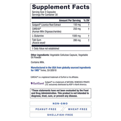 1MD Nutrition GutMD - L-Glutamine Capsules w/Prebiotic for Gut Health - L Glutamine Supplement - Supports Healthy Digestive - Maple Wellness Supplements