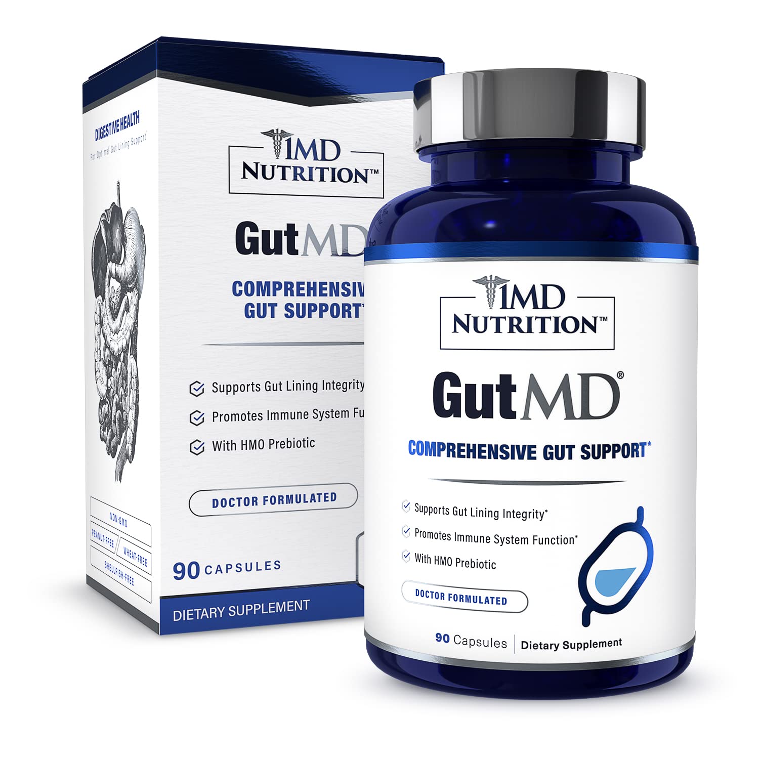 1MD Nutrition GutMD - L-Glutamine Capsules w/Prebiotic for Gut Health - L Glutamine Supplement - Supports Healthy Digestive - Maple Wellness Supplements
