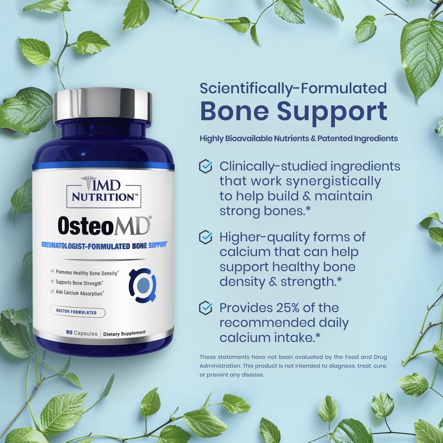 1MD Nutrition OsteoMD for Comprehensive Support - Supplement for Women and Men - Promote Density w/Vitamin D - Hydroxyapatite - Maple Wellness Supplements