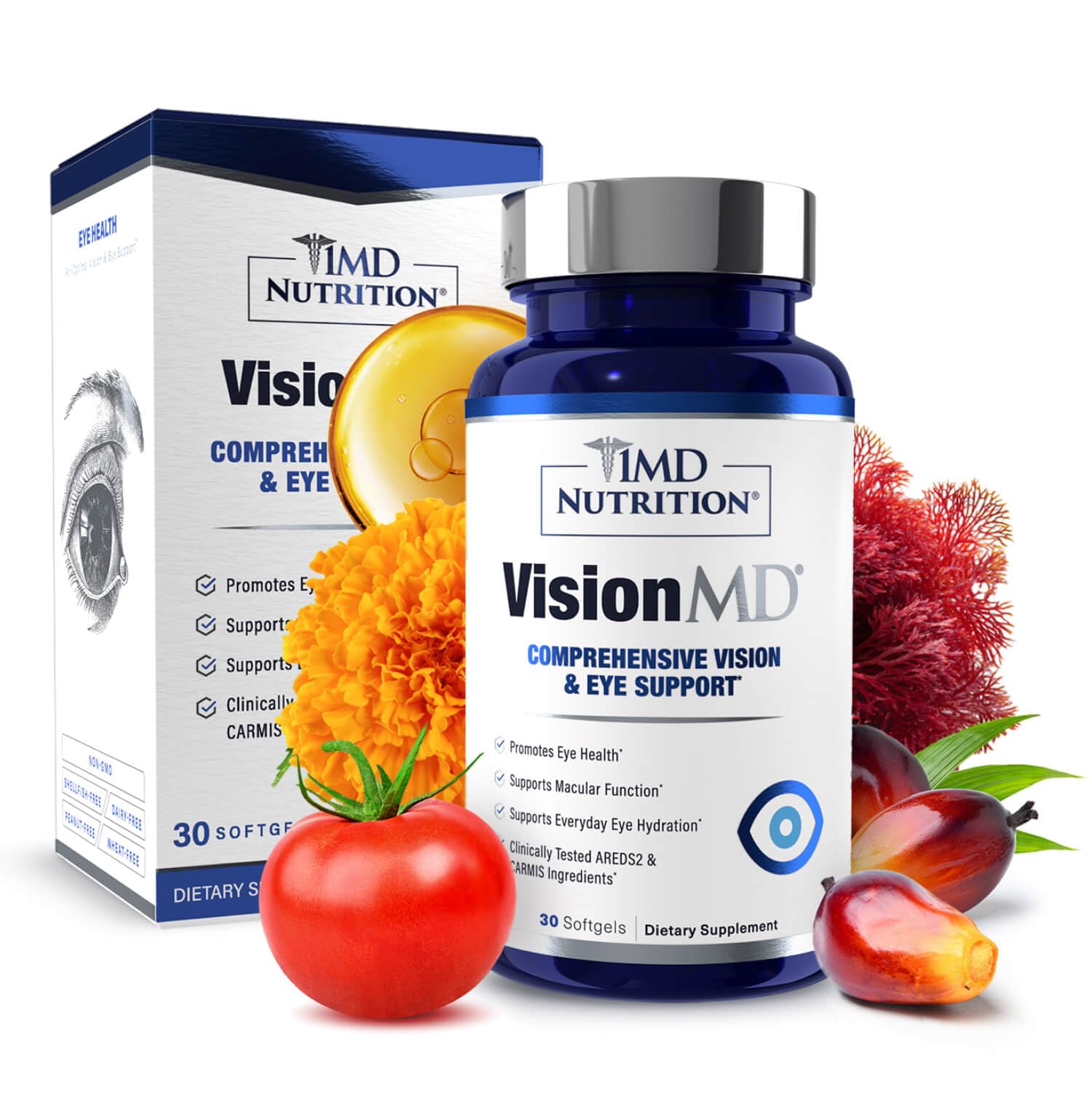 1MD Nutrition VisionMD Eye Vitamin CARMIS - Eye Supplement for Adults - with OptiLut Lutein & Zeaxanthin - Supports Vision Health Care, Everyday Eye Strain - Maple Wellness Supplements