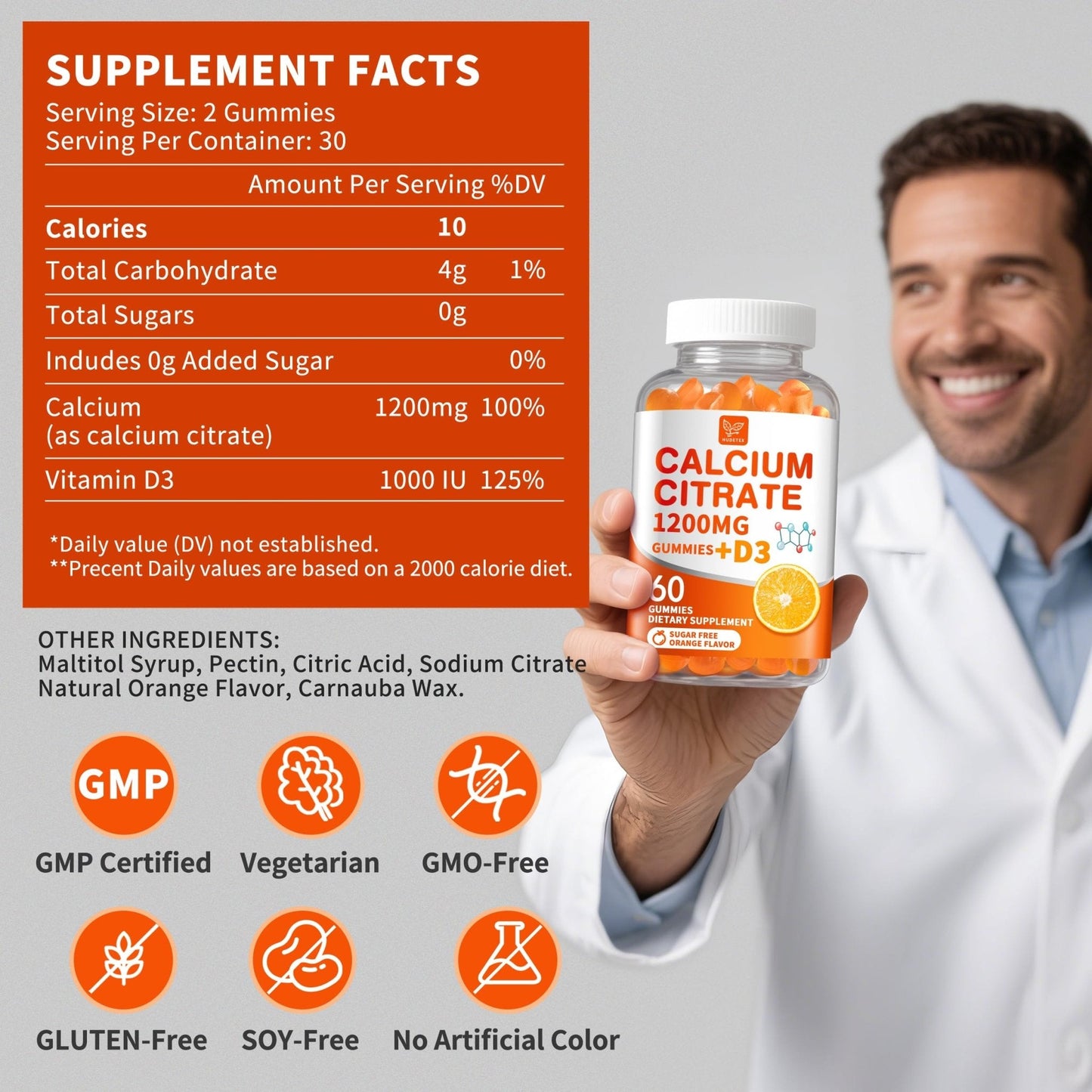 (2 Pack) Calcium Citrate 1200 mg with Vitamin D3 Gummies for Women & Men,Calcium Supplements for Bone & Teeth Support,High Absorption - Easy to Digest, - Maple Wellness Supplements