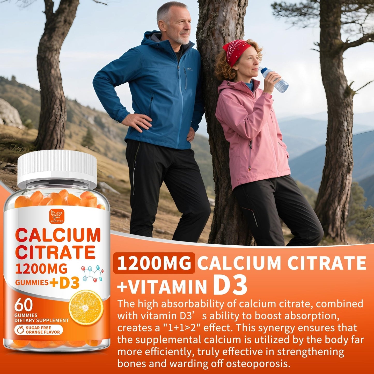 (2 Pack) Calcium Citrate 1200 mg with Vitamin D3 Gummies for Women & Men,Calcium Supplements for Bone & Teeth Support,High Absorption - Easy to Digest, - Maple Wellness Supplements