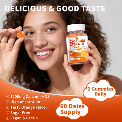 (2 Pack) Calcium Citrate 1200 mg with Vitamin D3 Gummies for Women & Men,Calcium Supplements for Bone & Teeth Support,High Absorption - Easy to Digest, - Maple Wellness Supplements