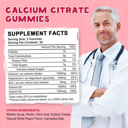 (2 Pack) Calcium Citrate 1200mg with Vitamin D3 Supplements Gummies for Women & Men, Calcium Gummies with Vitamin D3 K2, High Absorption - Maple Wellness Supplements