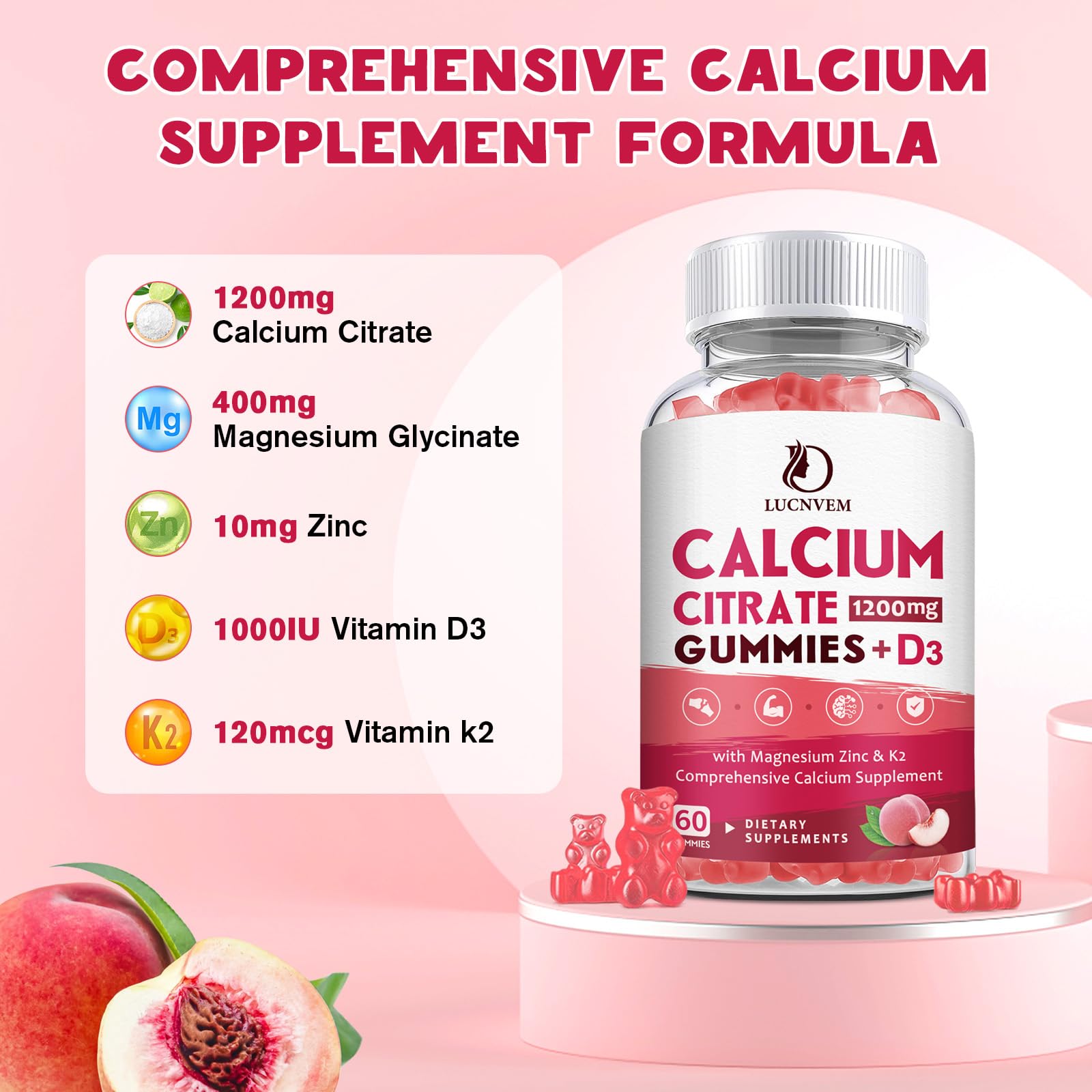 (2 Pack) Calcium Citrate 1200mg with Vitamin D3 Supplements Gummies for Women & Men, Calcium Gummies with Vitamin D3 K2, High Absorption - Maple Wellness Supplements