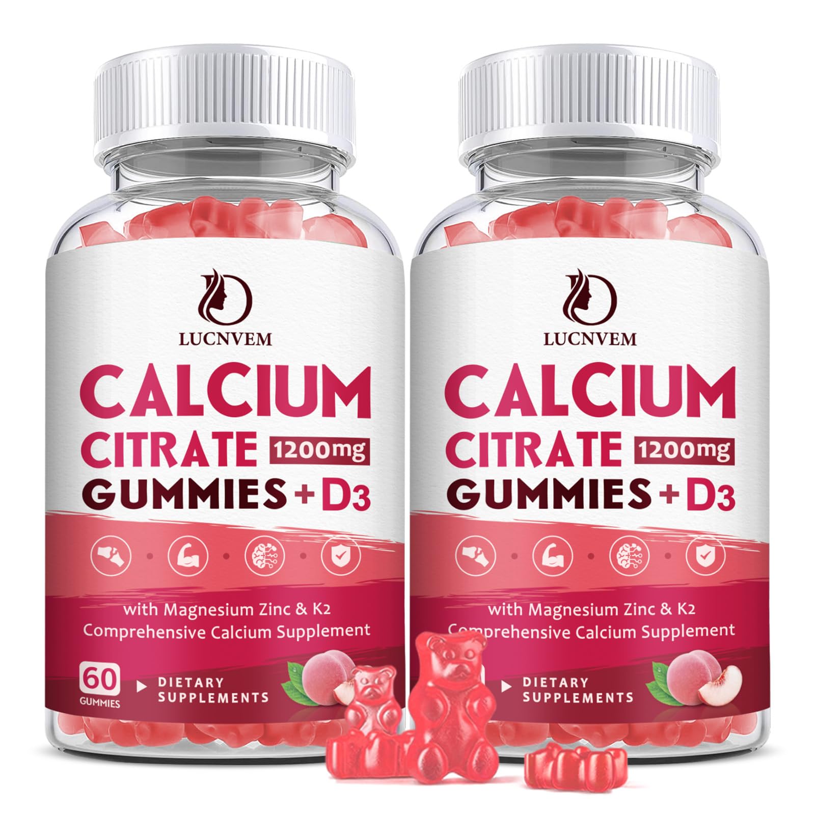 (2 Pack) Calcium Citrate 1200mg with Vitamin D3 Supplements Gummies for Women & Men, Calcium Gummies with Vitamin D3 K2, High Absorption - Maple Wellness Supplements