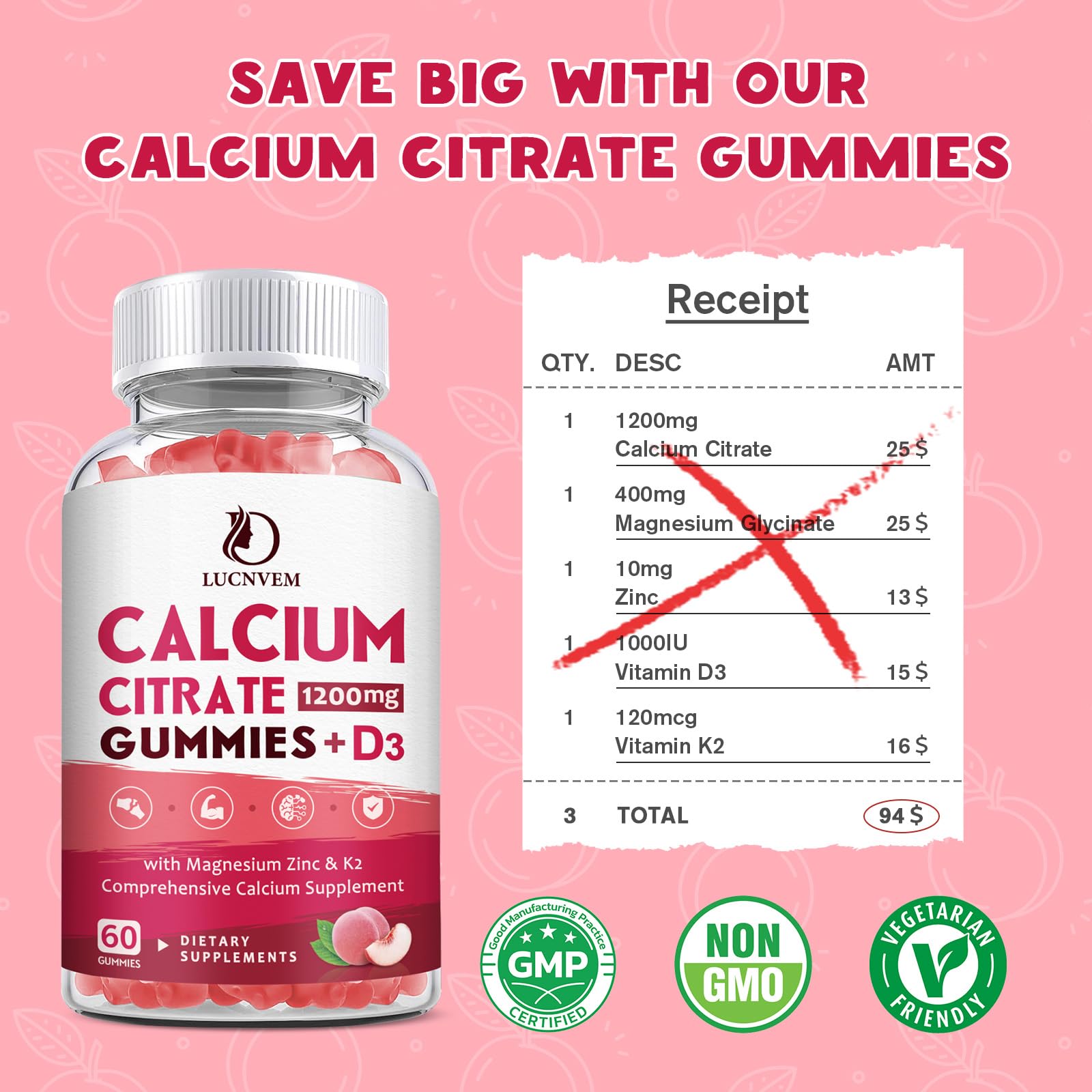 (2 Pack) Calcium Citrate 1200mg with Vitamin D3 Supplements Gummies for Women & Men, Calcium Gummies with Vitamin D3 K2, High Absorption - Maple Wellness Supplements
