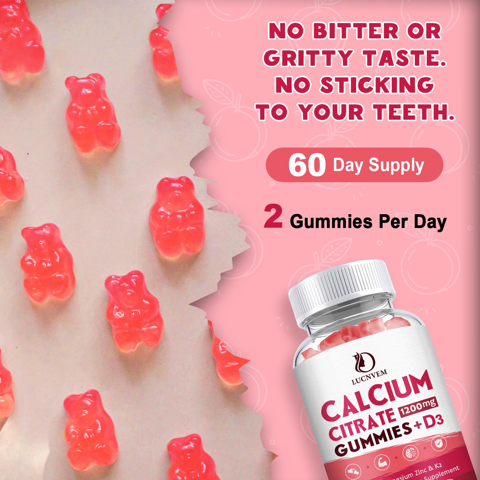 (2 Pack) Calcium Citrate 1200mg with Vitamin D3 Supplements Gummies for Women & Men, Calcium Gummies with Vitamin D3 K2, High Absorption - Maple Wellness Supplements