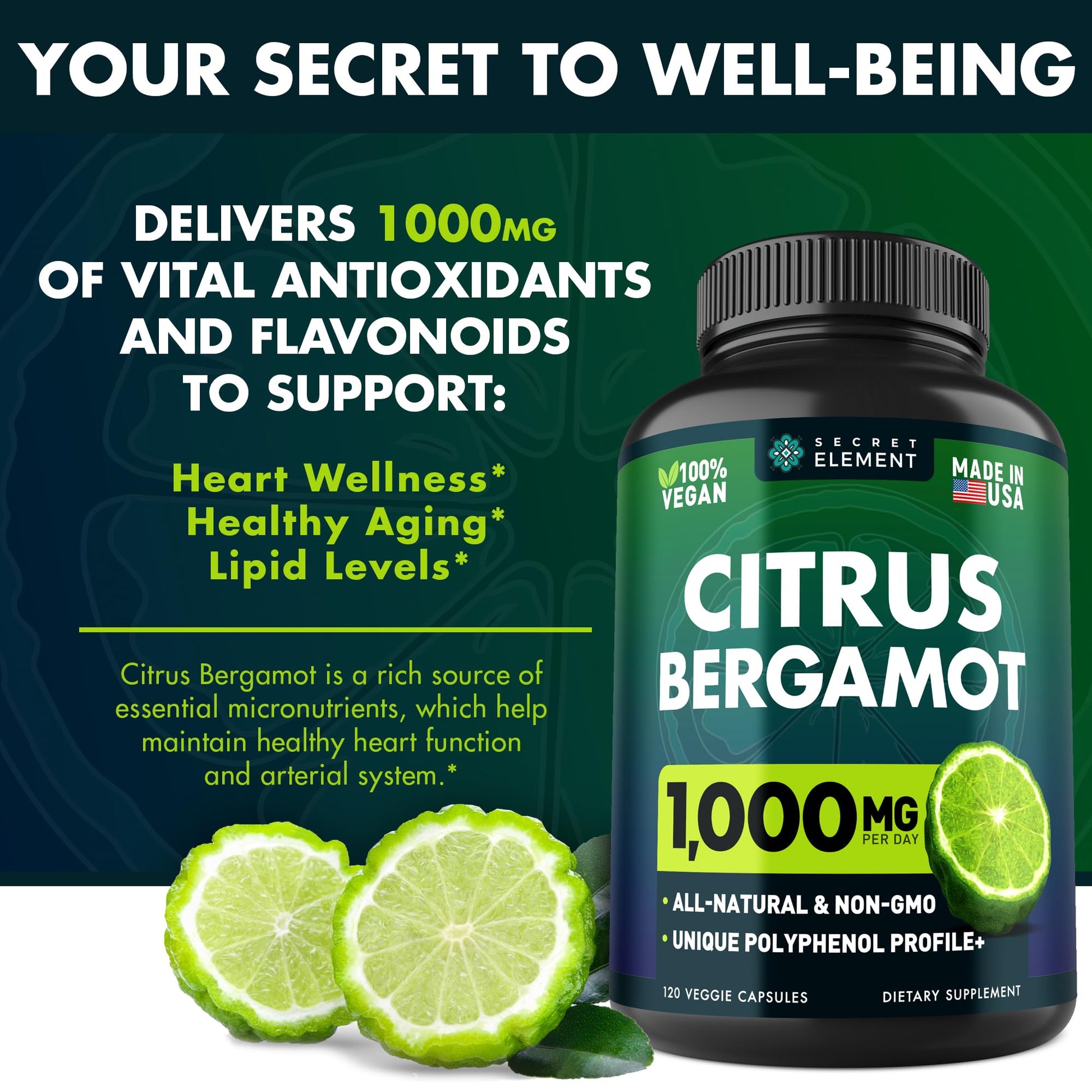 (2 PACK) Citrus Bergamot Extract 1000mg - Citrus Bergamot Supplement for Circulatory Health, Immunity, and Graceful Aging - 2x the potency of Citrus Bergamot 500mg - Maple Wellness Supplements