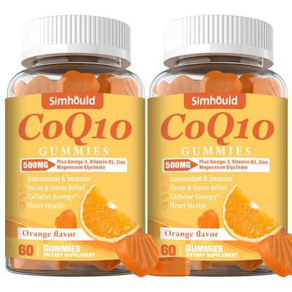 2 Pack CoQ10 500MG Gummies - Plus Omega-3, Magnesium, Vitamin B3 & Zinc - 3X Better Absorption Coenzyme Q10 Supplements for Heart Health, Cellular Energy & Antioxidant, Non-GMO 120 Counts - Maple Wellness Supplements