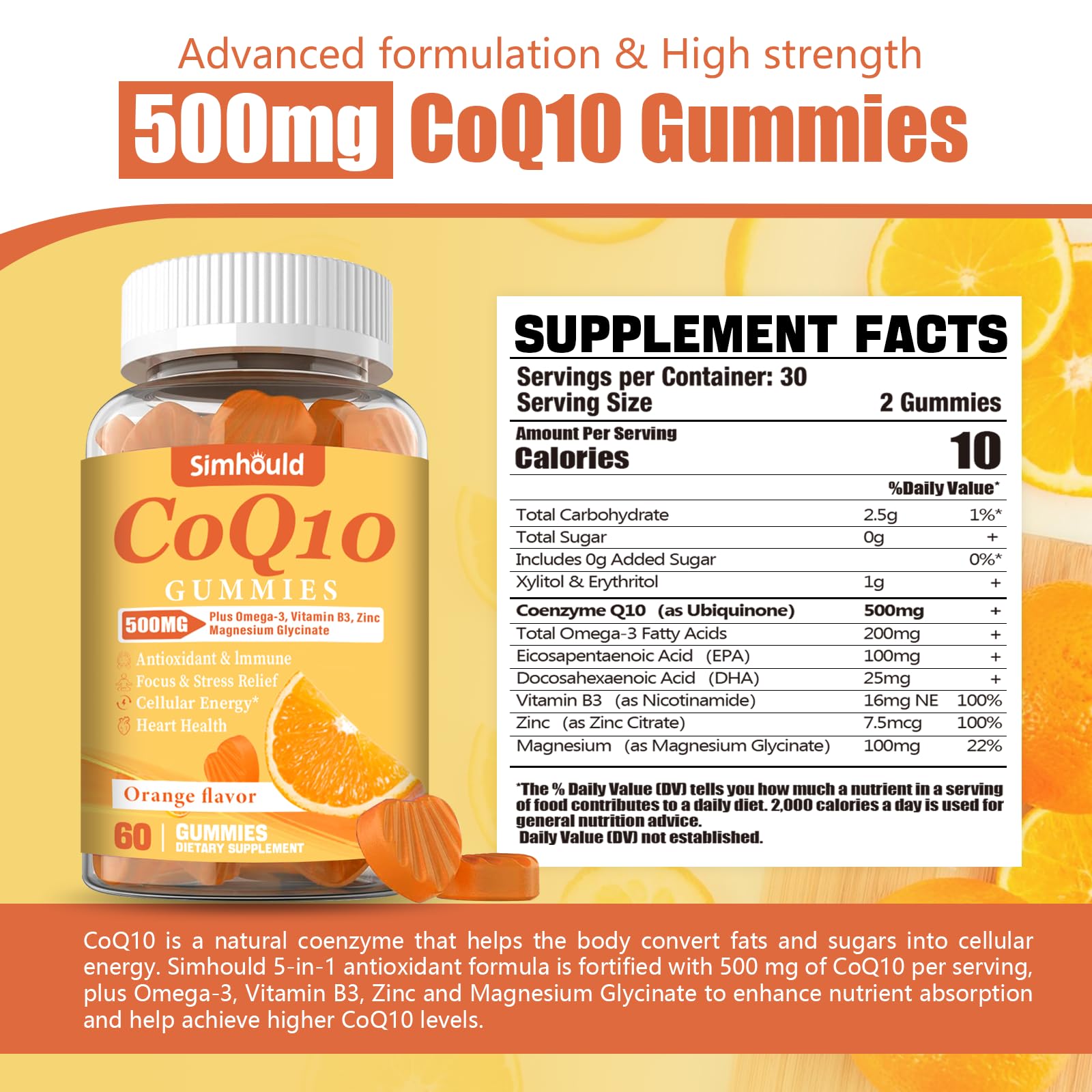 2 Pack CoQ10 500MG Gummies - Plus Omega-3, Magnesium, Vitamin B3 & Zinc - 3X Better Absorption Coenzyme Q10 Supplements for Heart Health, Cellular Energy & Antioxidant, Non-GMO 120 Counts - Maple Wellness Supplements