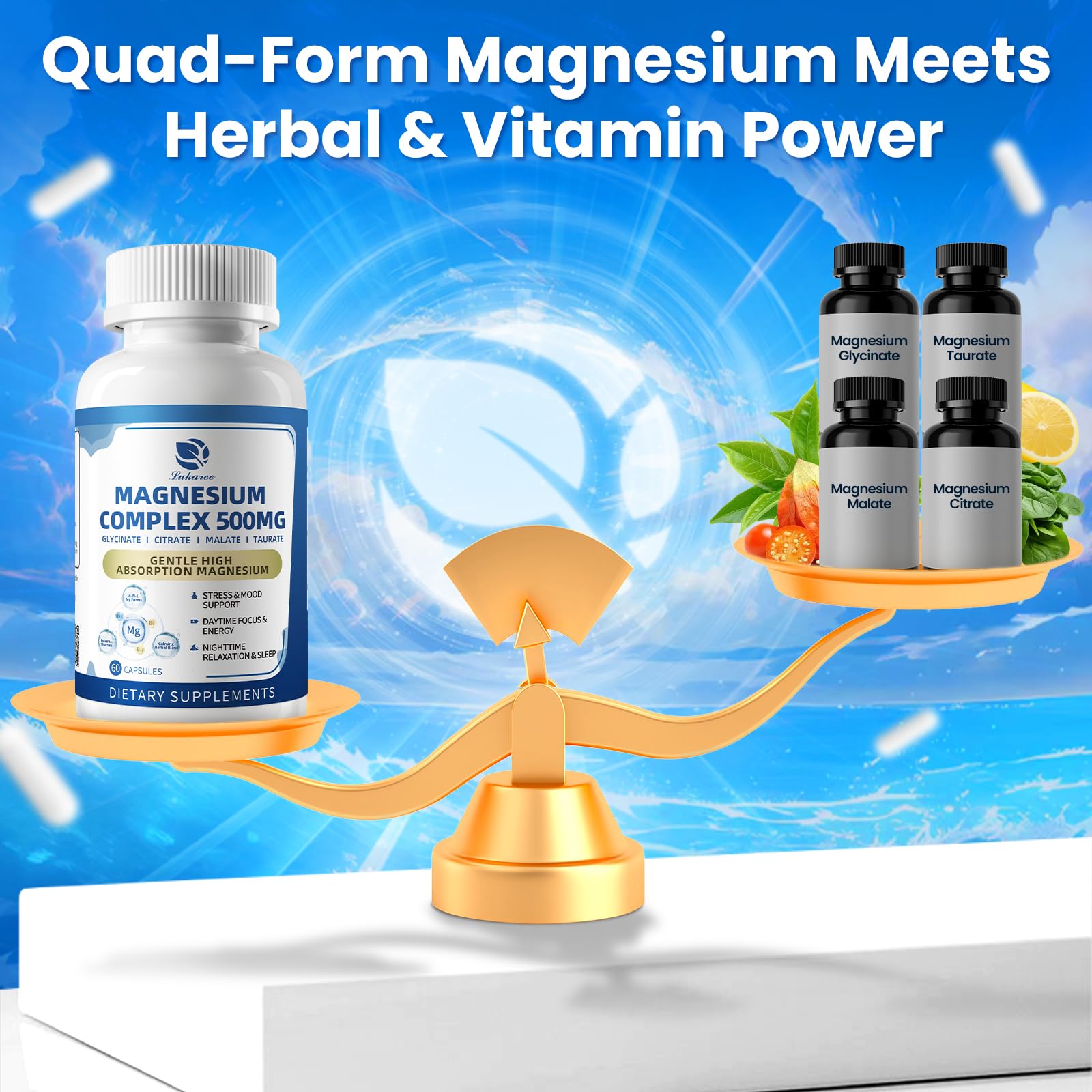 2 Pack Magnesium Complex for Women and Men 4-in-1 Magnesium Glycinate, Citrate, Malate, Taurate - Magnesium Supplement for Relaxation, Sleep & Focus, 60 Days Supply - Maple Wellness Supplements